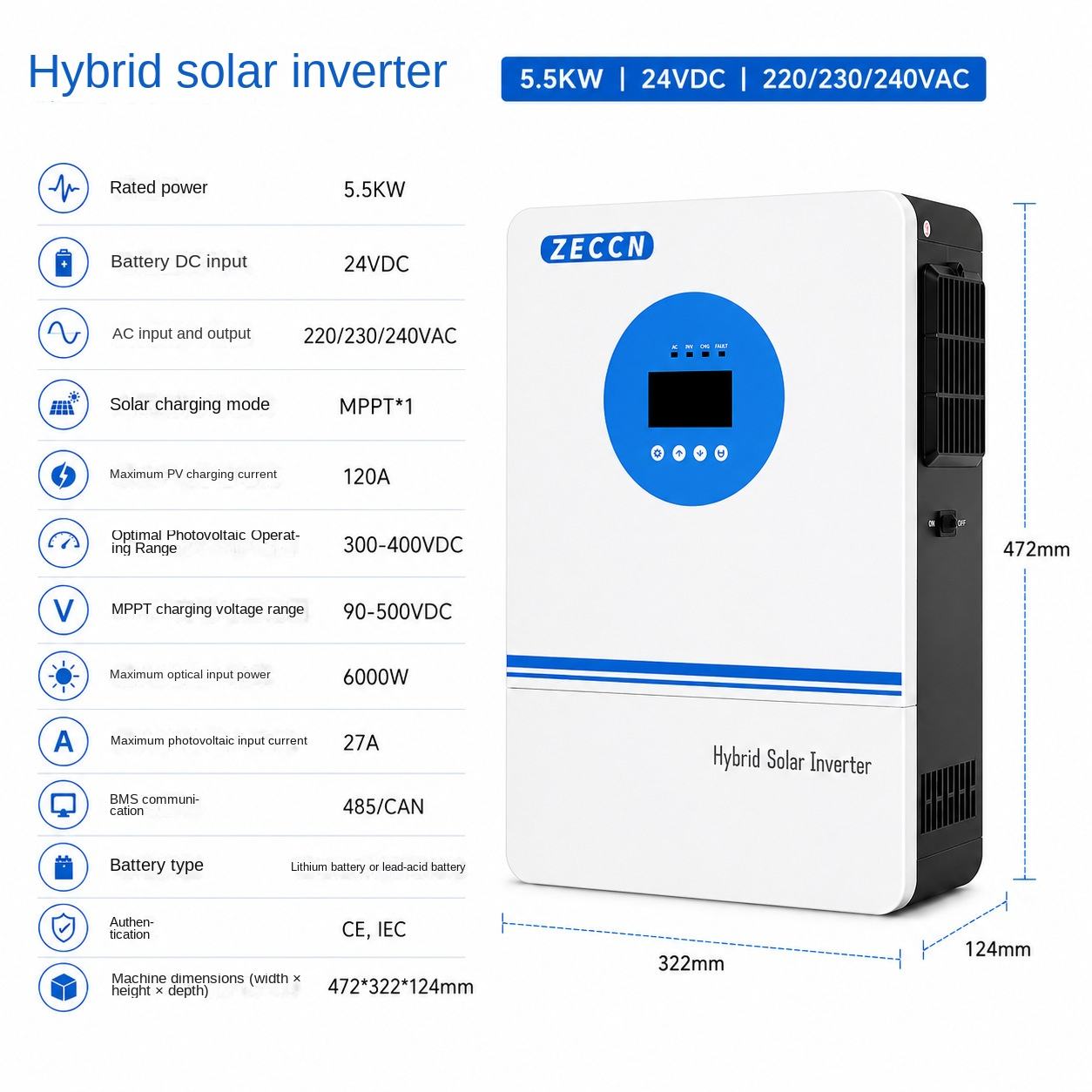 Hybrid Solar Inverter (3.6-6.5KW Series) - 3